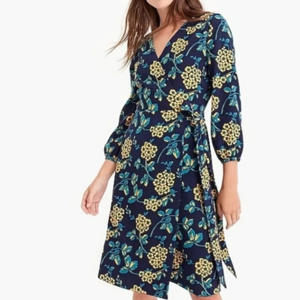J. Crew Golden Floral 365 Crepe Wrap Dress 4